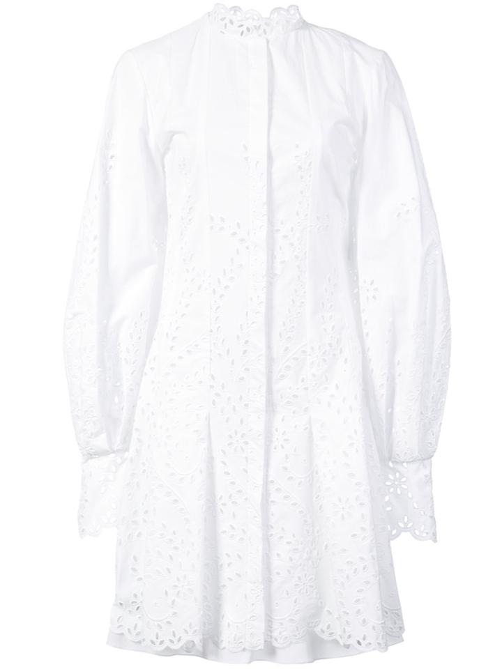 Oscar De La Renta Broderie Anglaise Shirt Dress - White