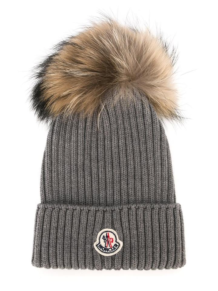 Moncler Kids Pompom Ribbed Beanie, Girl's, Size: 52 Cm, Grey