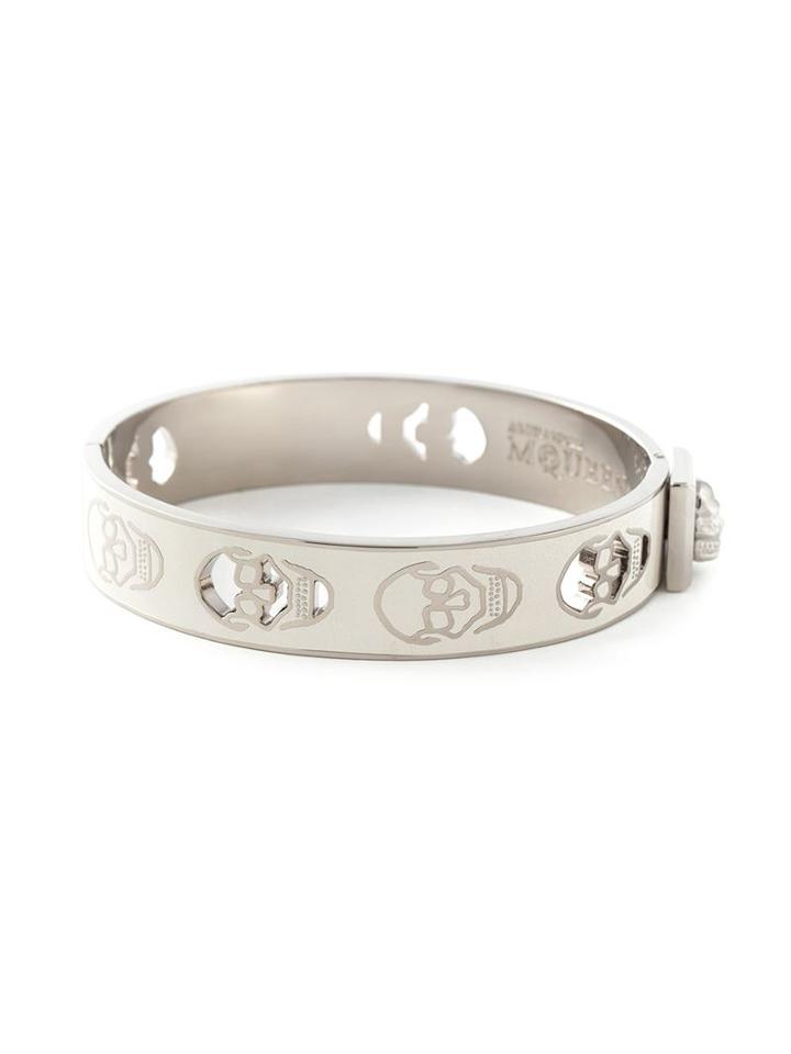 Alexander Mcqueen Enamel Skull Bangle, Women's, White
