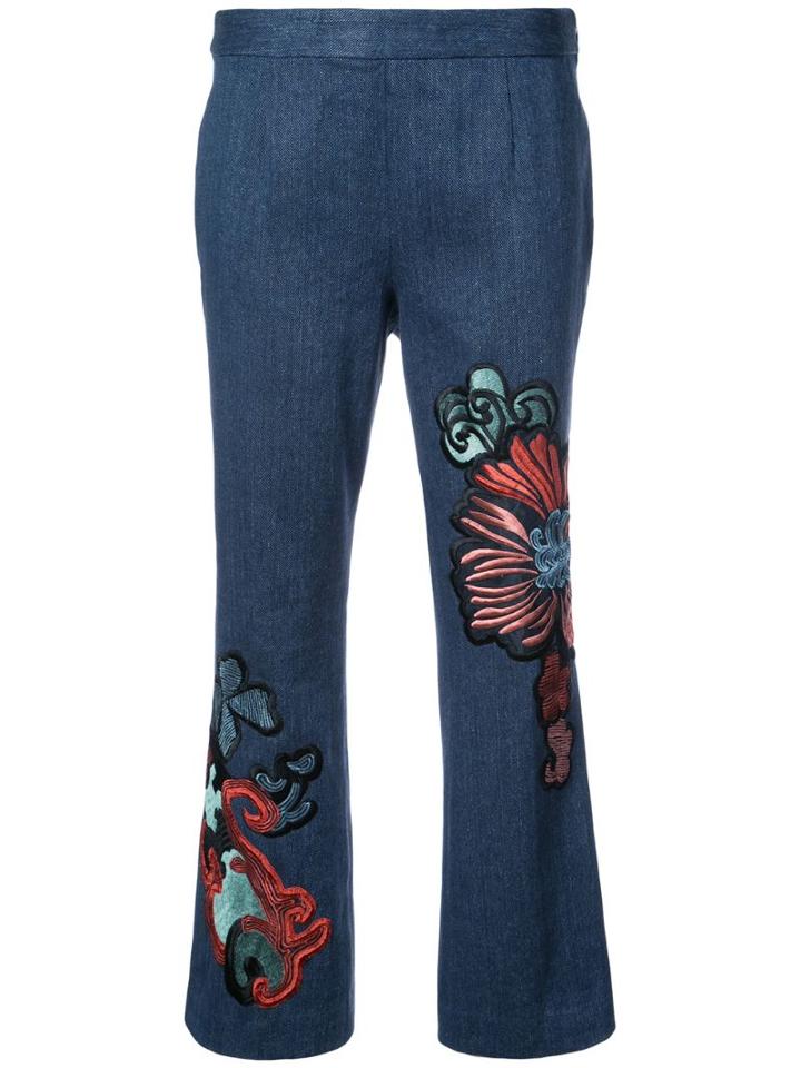 Josie Natori Kick Flare Cropped Jeans - Blue