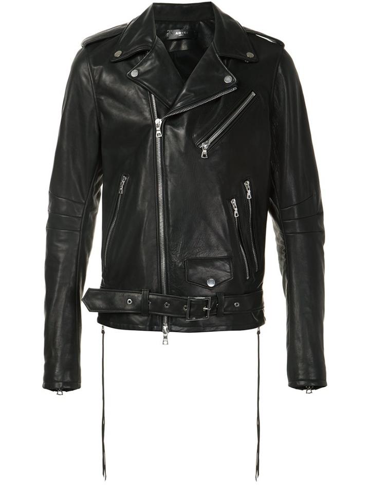 Amiri 'perfecto' Biker Jacket, Men's, Size: Medium, Black, Silk/calf Leather/tencel