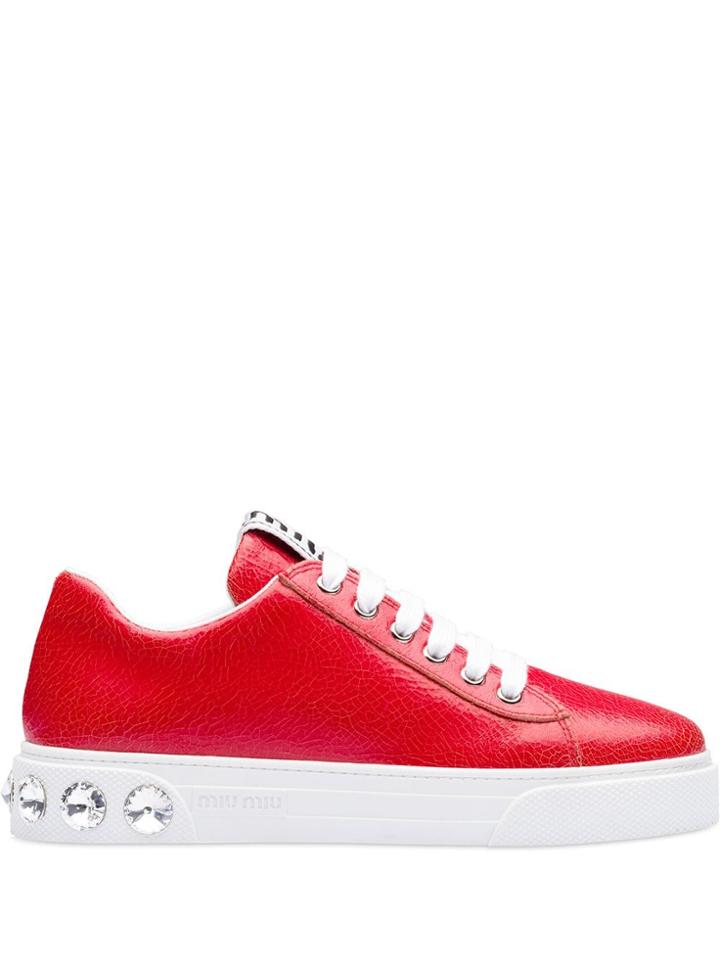 Miu Miu Crystal Studded Low Sneakers - Red
