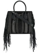 Balmain Lace-up Fringe Tote Bag - Black