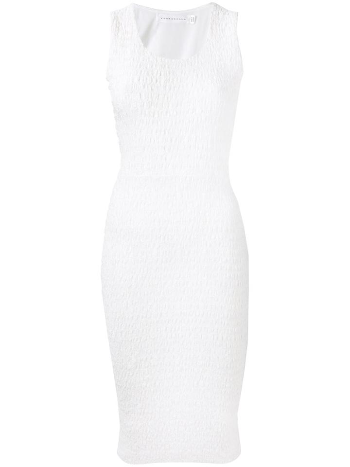 Victoria Beckham - Smocked Fitted Dress - Women - Polyester/polyamide/viscose/spandex/elastane - 10, White, Polyester/polyamide/viscose/spandex/elastane