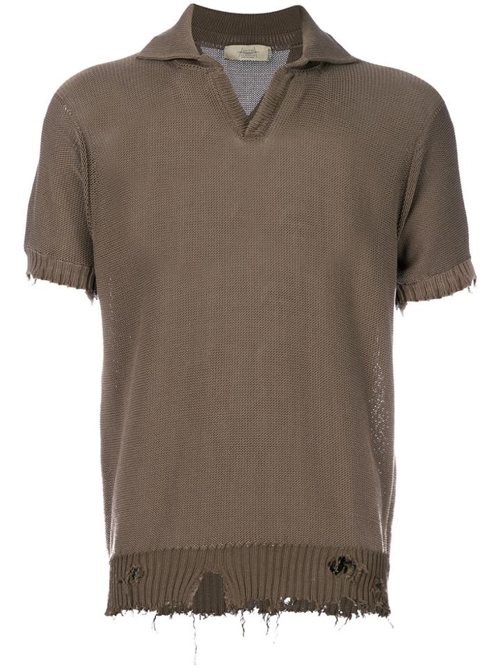 Maison Flaneur Distressed Polo Shirt - Brown