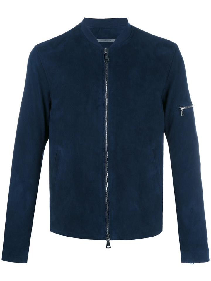 John Varvatos Classic Bomber Jacket, Men's, Size: 48, Blue, Leather/viscose