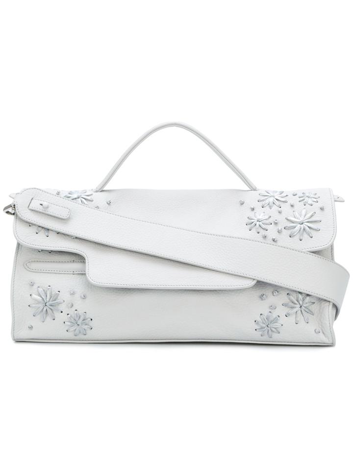 Zanellato Embroidered Flower Shoulder Bag - White