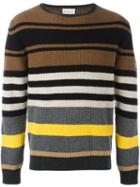 Moncler Striped Ribbed Sweater, Men's, Size: Large, Brown, Virgin Wool