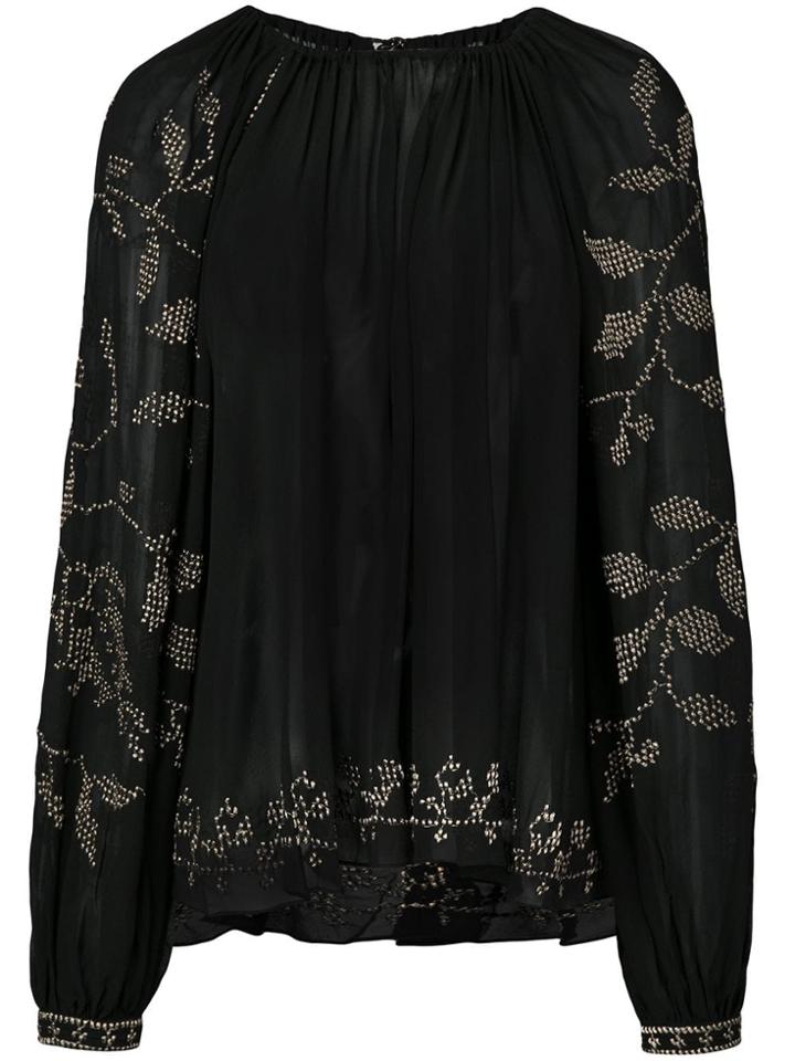 Ulla Johnson Floral Embroidered Sheer Blouse - Black