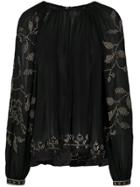 Ulla Johnson Floral Embroidered Sheer Blouse - Black