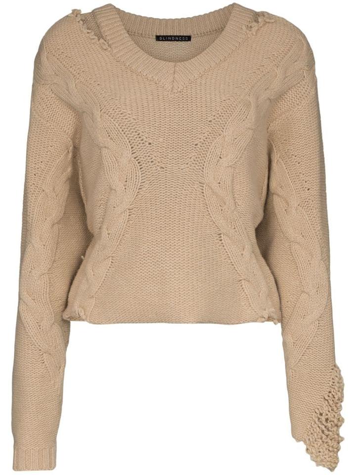 Blindness V-neck Knitted Jumper - Neutrals