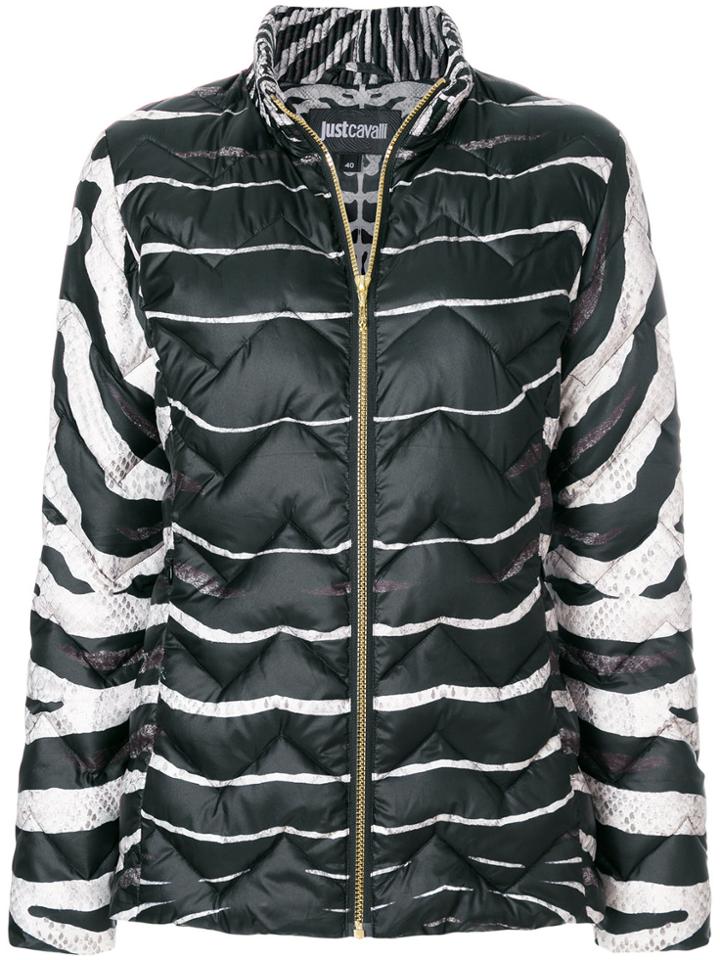 Just Cavalli Zebra Print Puffer Jacket - Black