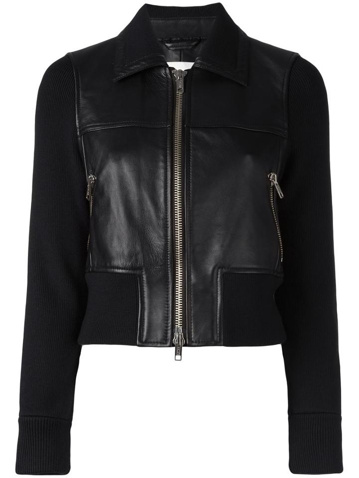 3.1 Phillip Lim Leather Sweater-jacket, Women's, Size: 2, Black, Lamb Skin/spandex/elastane/viscose/wool