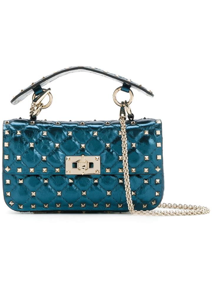 Valentino Small Metallic Blue Rockstud Spike Cross Body Bag
