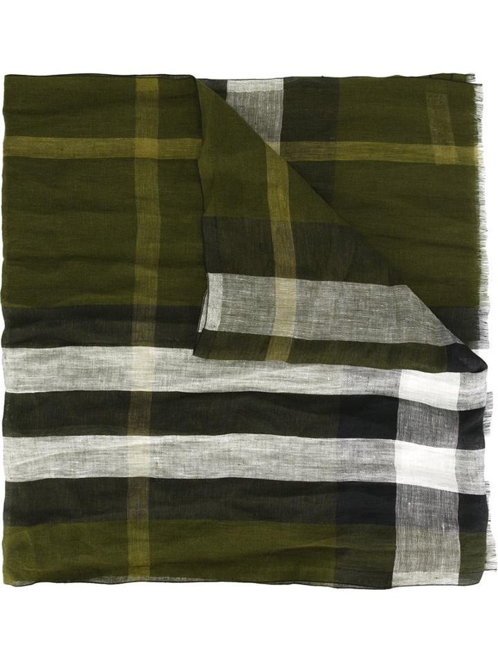Burberry Checked Scarf, Men's, Green, Linen/flax