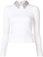 Alice+olivia 'era' Encrusted Collar Jumper, Women's, Size: Xs, White, Wool/spandex/elastane