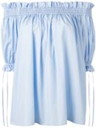 Alexander Mcqueen Off The Shoulder Smocked Blouse, Women's, Size: 42, Blue, Cotton