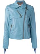 Philosophy Di Lorenzo Serafini Zip Up Jacket, Women's, Size: 40, Blue, Buffalo Leather/polyester