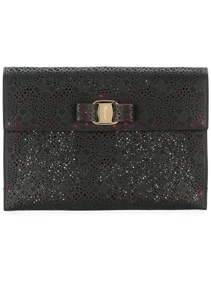 Salvatore Ferragamo Vara Clutch, Women's, Black, Leather