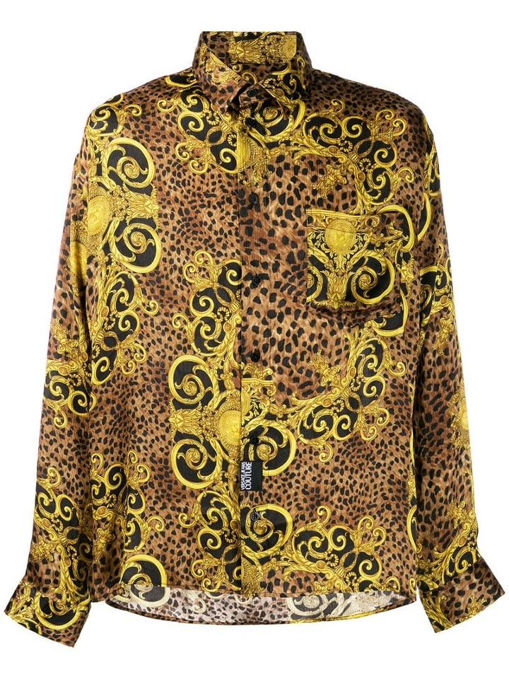 Versace Jeans Couture Leopard Baroque Pattern Shirt - Black