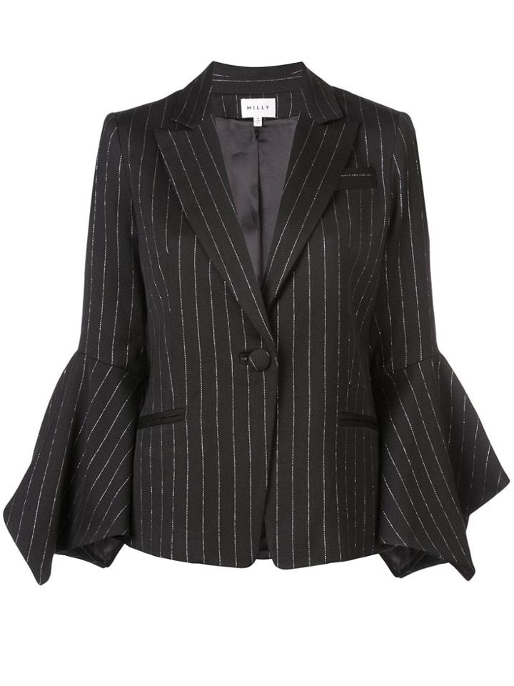 Milly Pinstripe Fitted Blazer - Black
