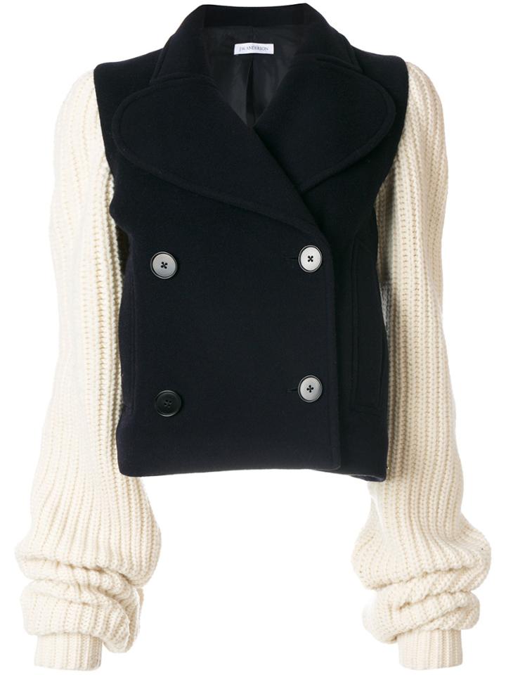 Jw Anderson Chunky Knit Sleeve Peacoat - Blue