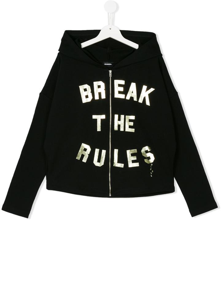 Diesel Kids Slogan Print Hoodie - Black