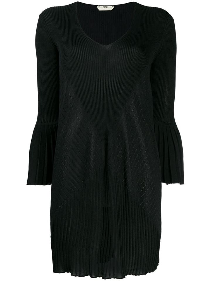 Fendi Pre-owned Pleated Detailed Mini Dress - Black