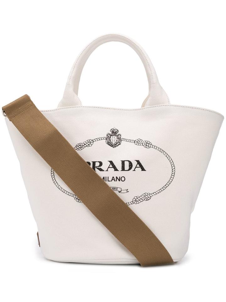 Prada Canapa Fabric Tote - White