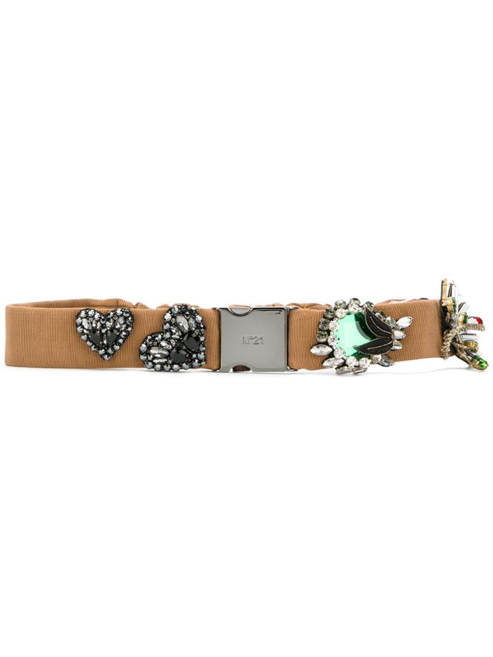 No21 Crystal Embellished Belt - Brown