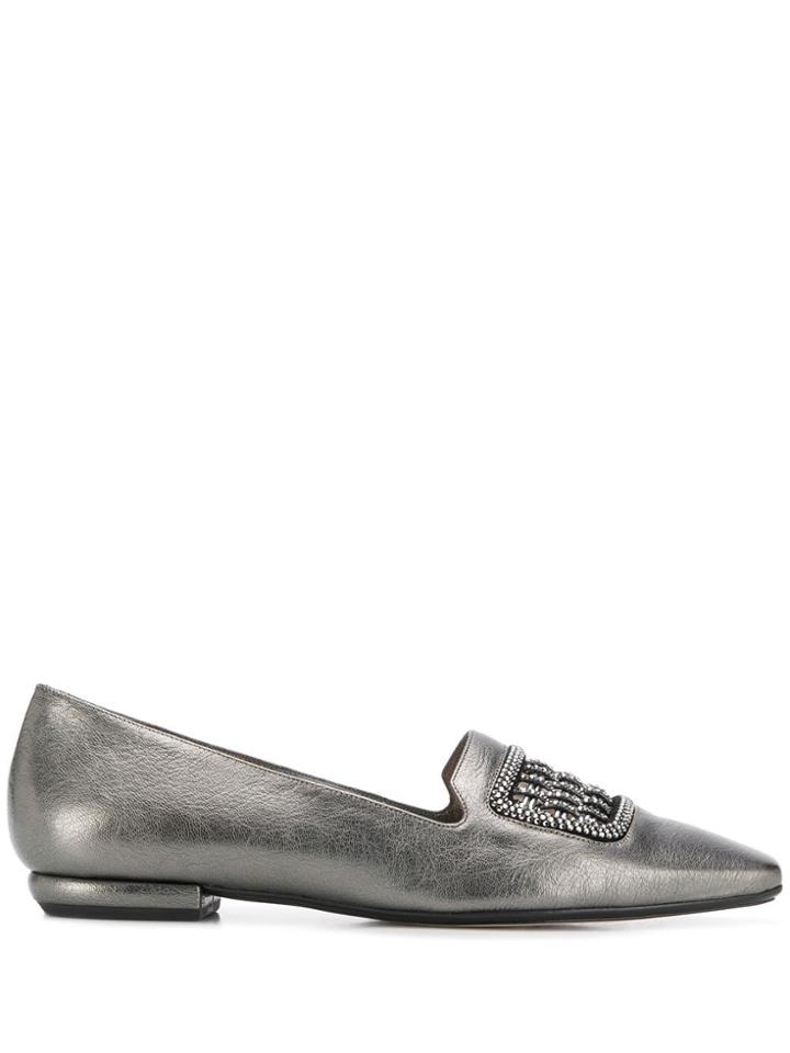 Rodo Embellished Front Loafers - Silver