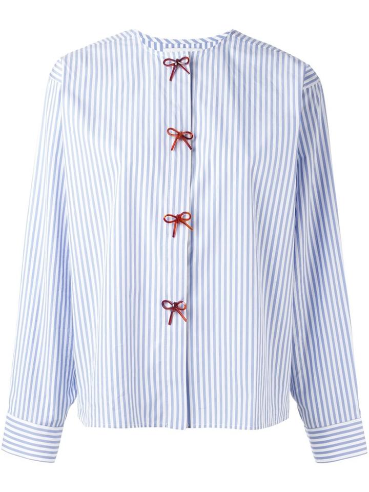 J.w.anderson Collarless Striped Bow Shirt, Women's, Size: 10, Blue, Cotton