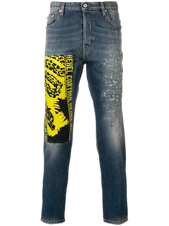 Just Cavalli Contrast Patch Slim Jeans - Blue