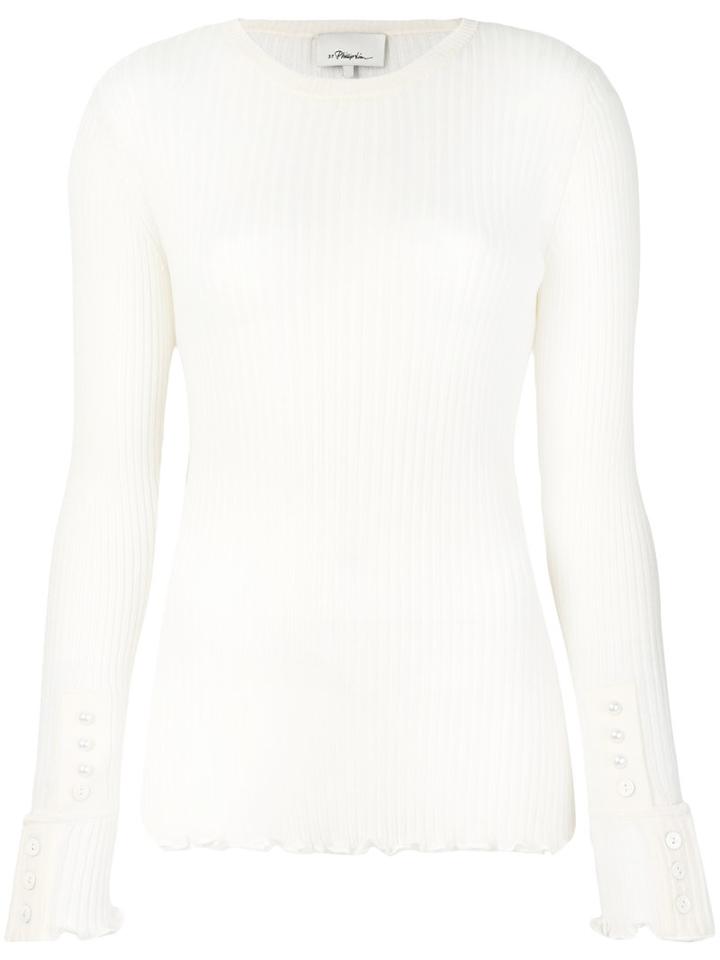 3.1 Phillip Lim - Long-sleeve Ribbed Knit Top - Women - Polyamide/wool - M, White, Polyamide/wool