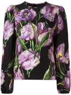 Dolce & Gabbana Tulip Print Blouse, Women's, Size: 40, Black, Silk