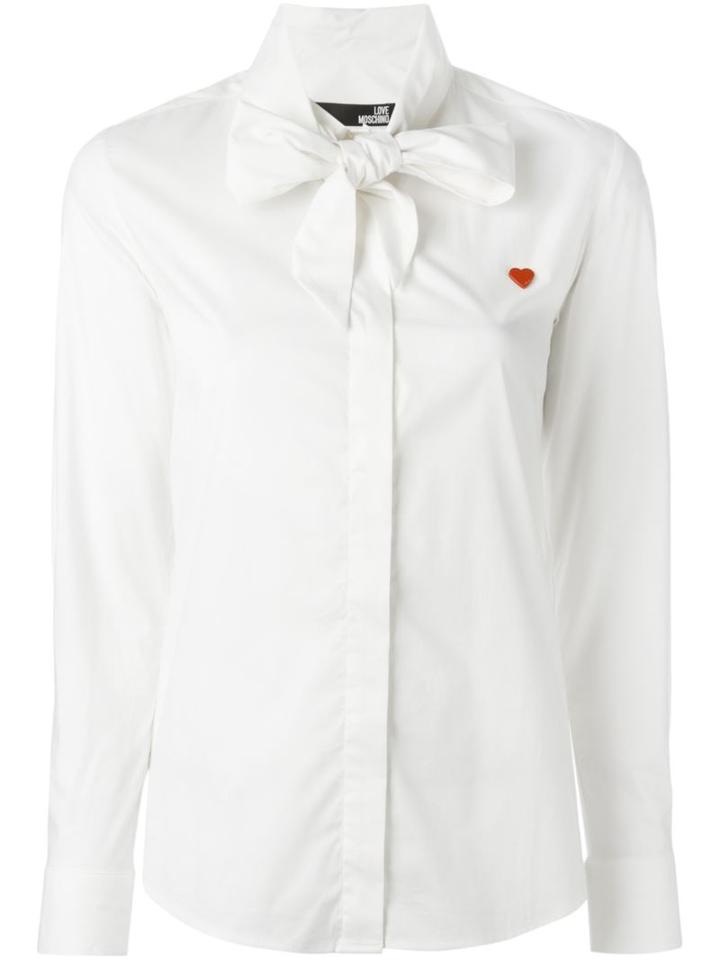 Love Moschino Heart Detail Foulard Shirt, Women's, Size: 44, White, Cotton/spandex/elastane