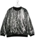 Andorine Teen Metallic Pleated Bomber Jacket - Silver