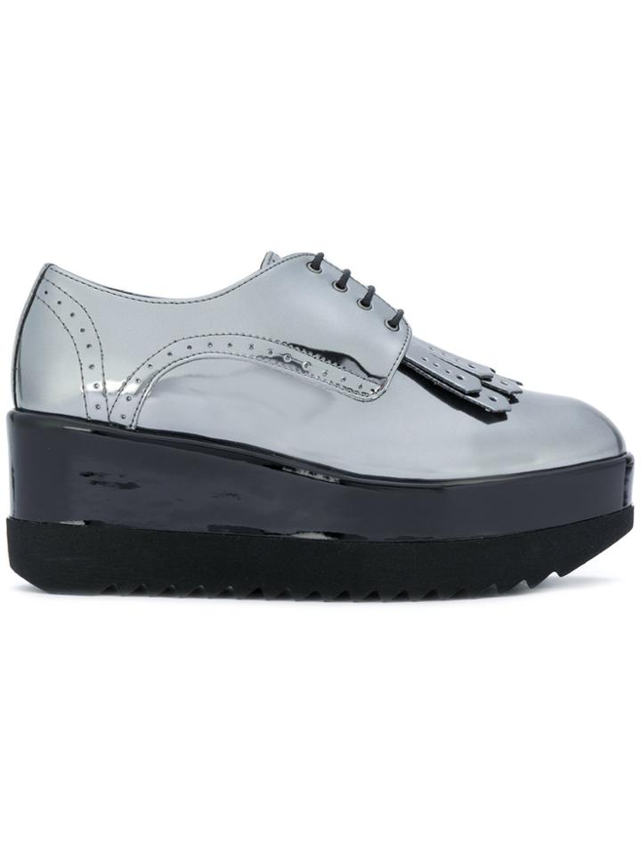 Pollini High Shine Lace Up Shoes - Metallic