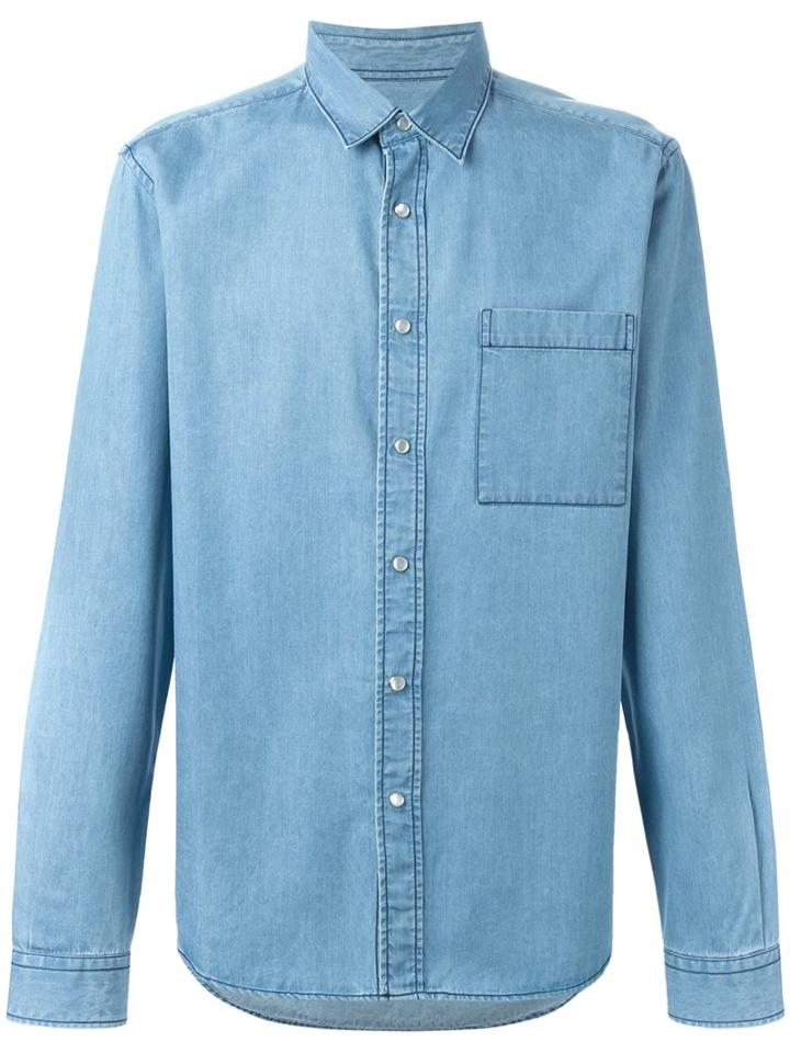 Ami Alexandre Mattiussi Denim Shirt, Men's, Size: Large, Blue, Cotton/lyocell