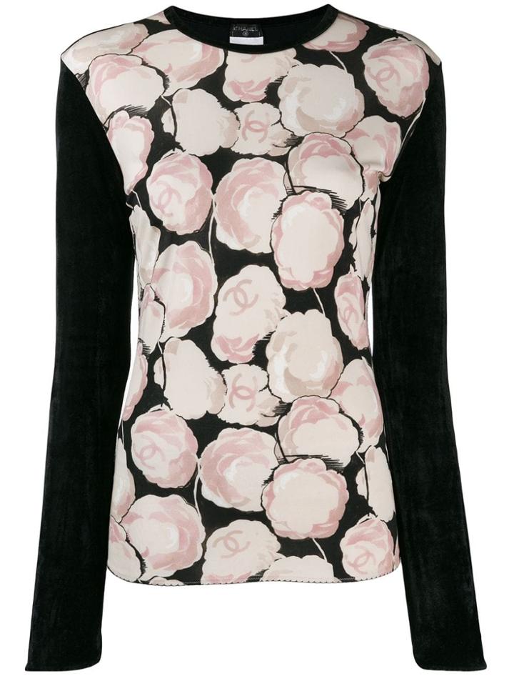 Chanel Pre-owned Velvet Effect Camellia Print Blouse - Black