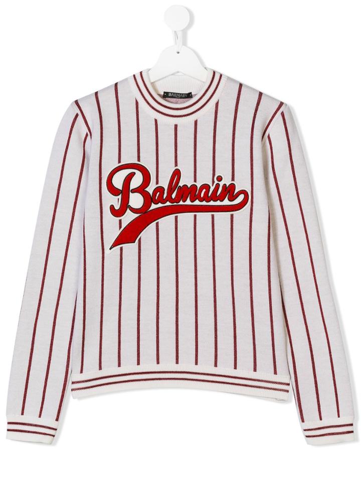 Balmain Kids Teen Striped Logo Sweatshirt - White