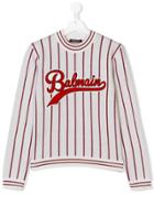 Balmain Kids Teen Striped Logo Sweatshirt - White