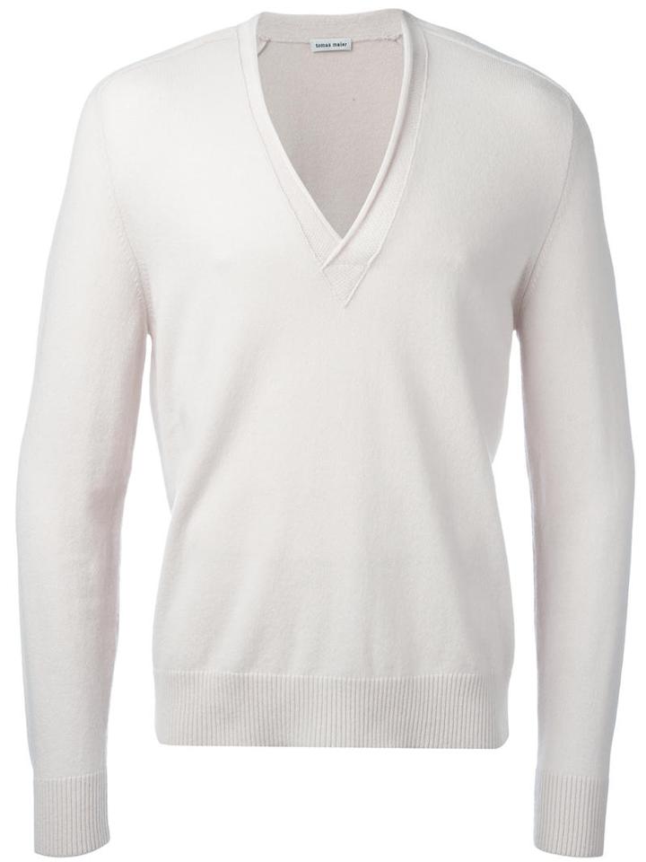 Tomas Maier V-neck Jumper, Men's, Size: Large, Nude/neutrals, Cashmere