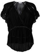 Iro - V-neck Frill Blouse - Women - Viscose - 34, Women's, Black, Viscose