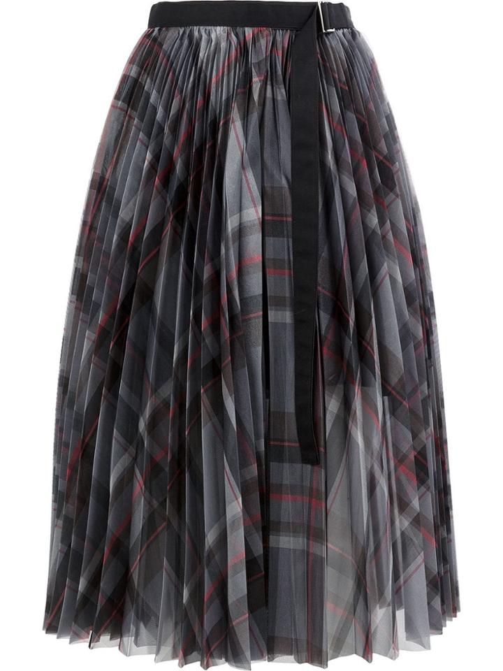 Sacai Checked Pleated Skirt - Grey