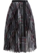 Sacai Checked Pleated Skirt - Grey