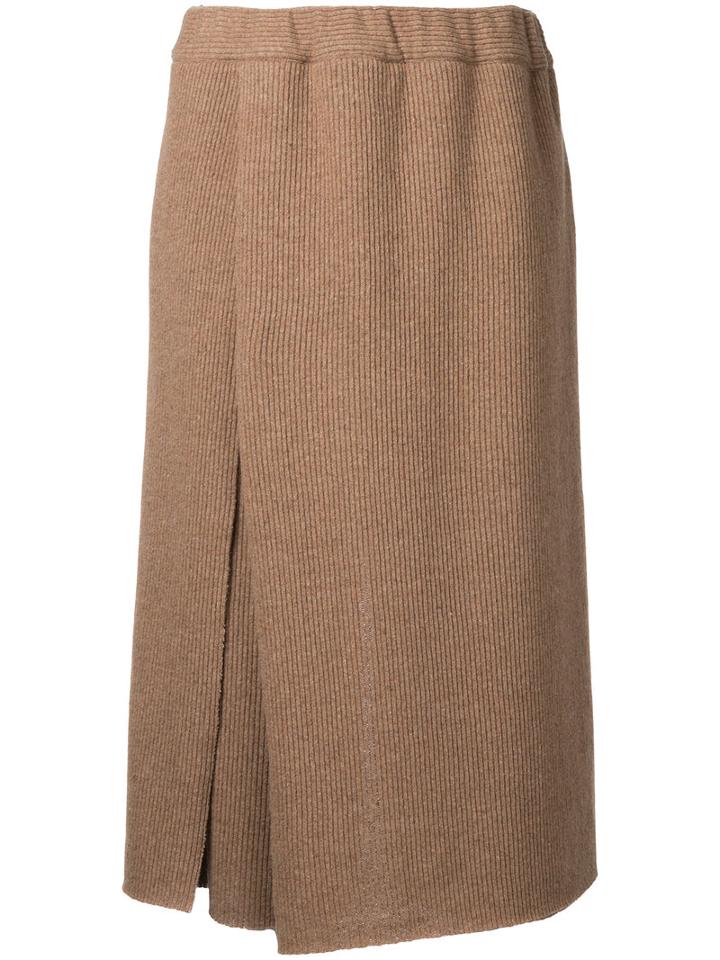 Osakentaro - High Waisted Skirt-like Pants - Women - Wool - M, Brown, Wool