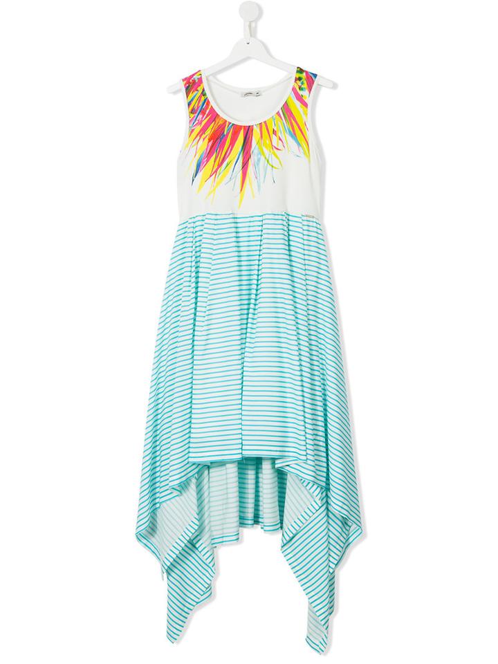 Junior Gaultier - Teen Striped Feather Print Dress - Kids - Cotton/spandex/elastane - 14 Yrs, Girl's, Blue