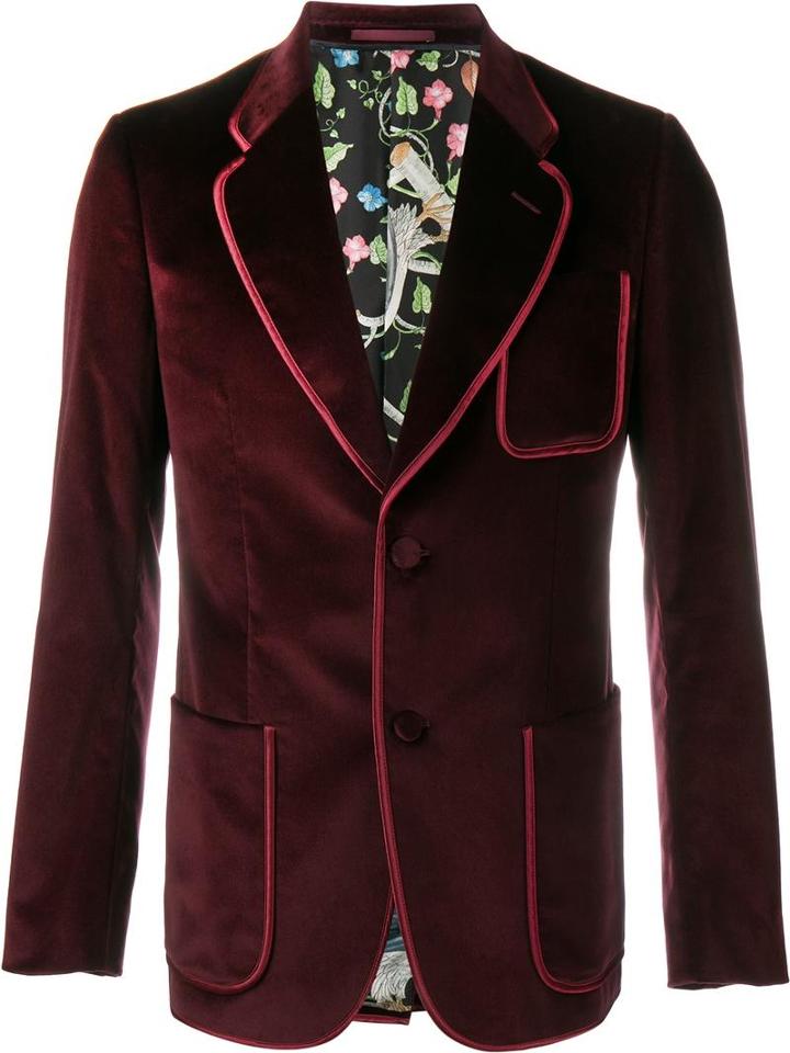 Gucci Velvet Blazer, Men's, Size: 48, Red, Silk/cotton/spandex/elastane