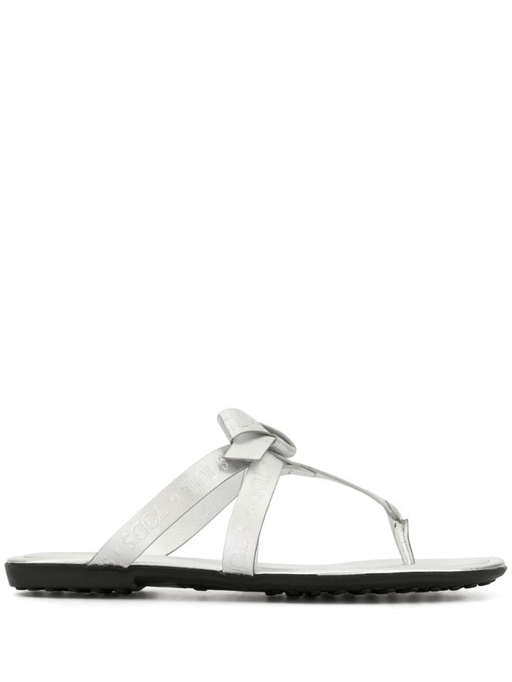 Tod's Bow Embellished Flip-flops - Silver